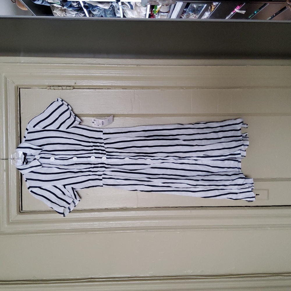 Navy blue stripped white dress